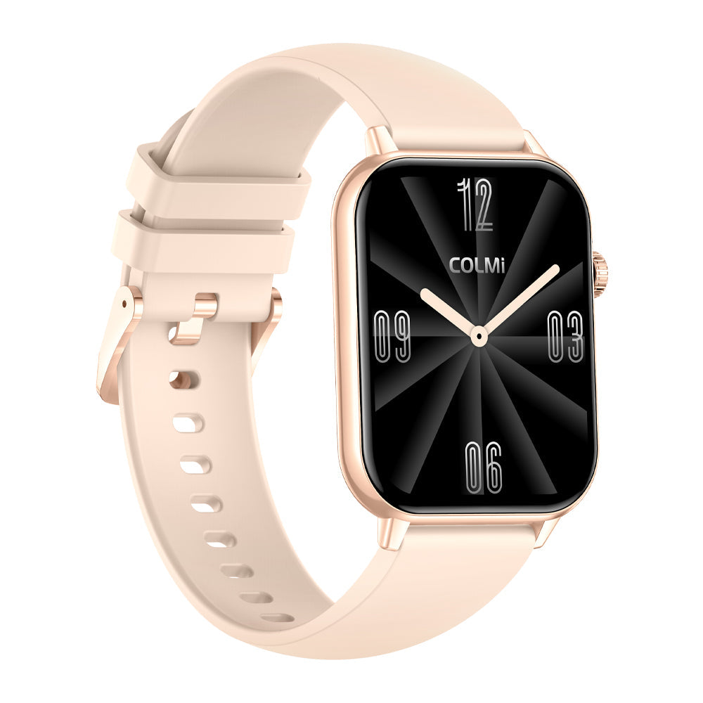 COLMI C28 gold smartwatch angled view on white background