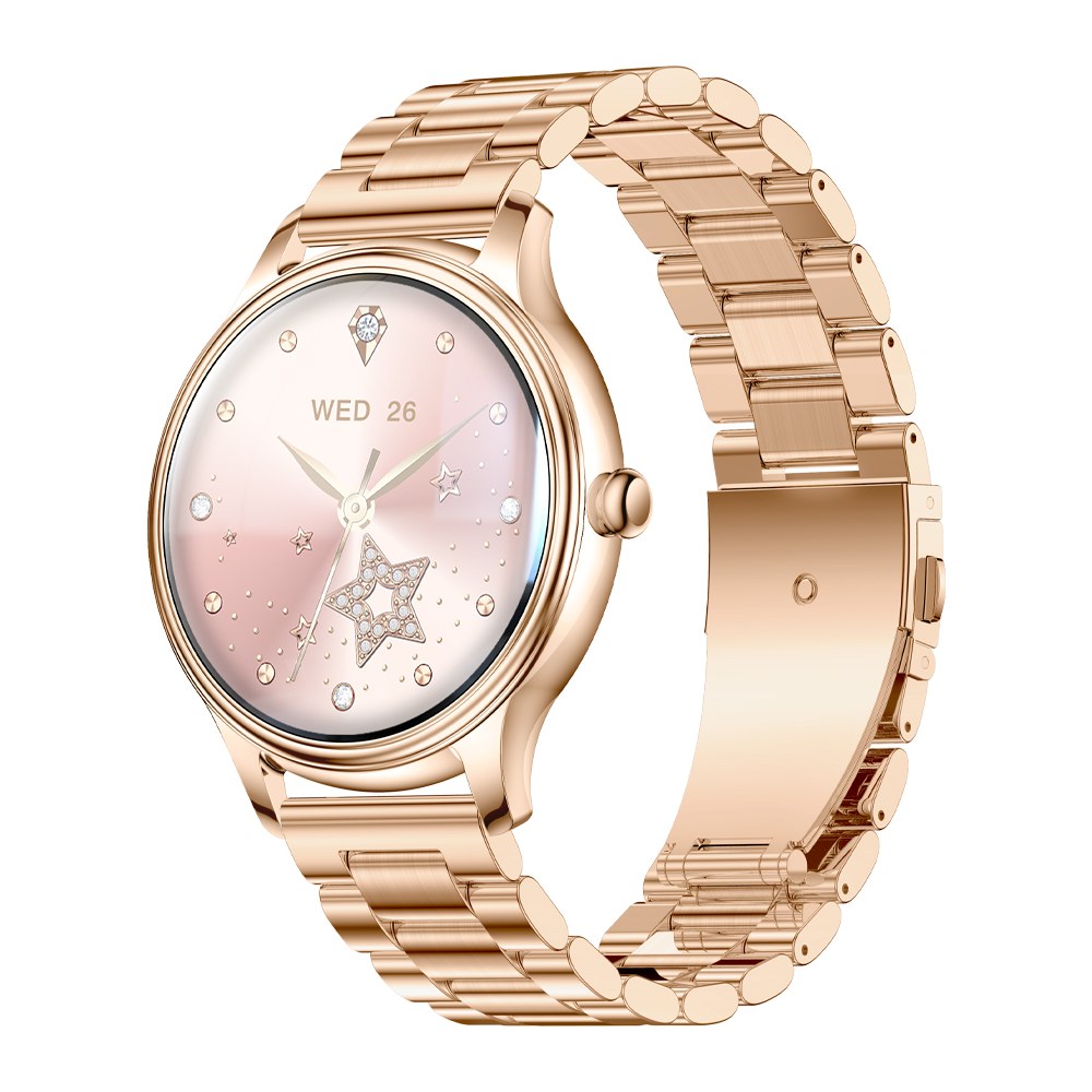 COLMI L28 gold smartwatch with stainless steel strap on white background