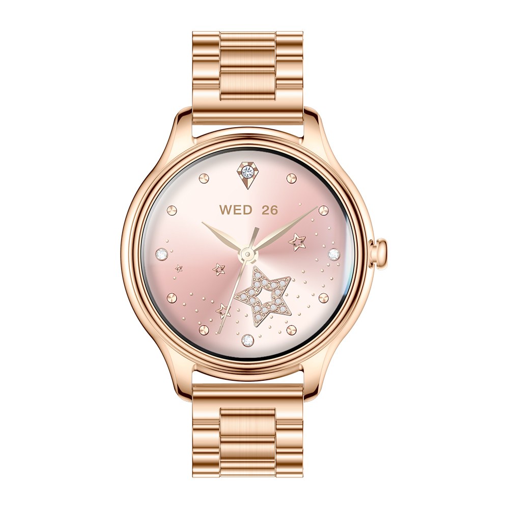 COLMI L28 gold smartwatch steel strap front view on white background