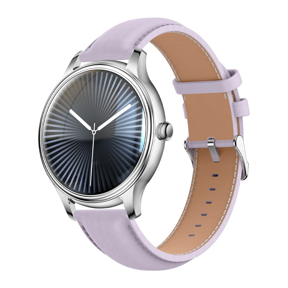COLMI L28 silver smartwatch with leather strap on white background