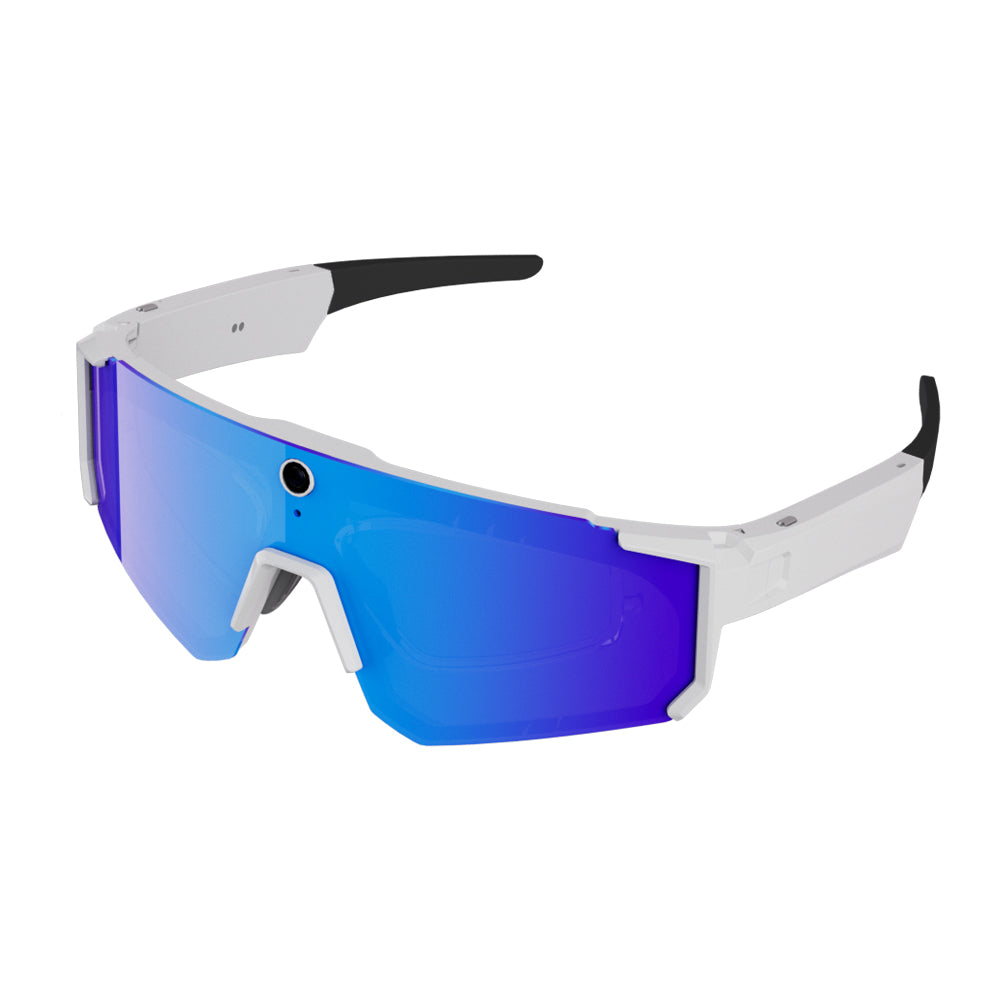 COLMI AI Smart Glasses cycling white frame with blue lens front view on white background
