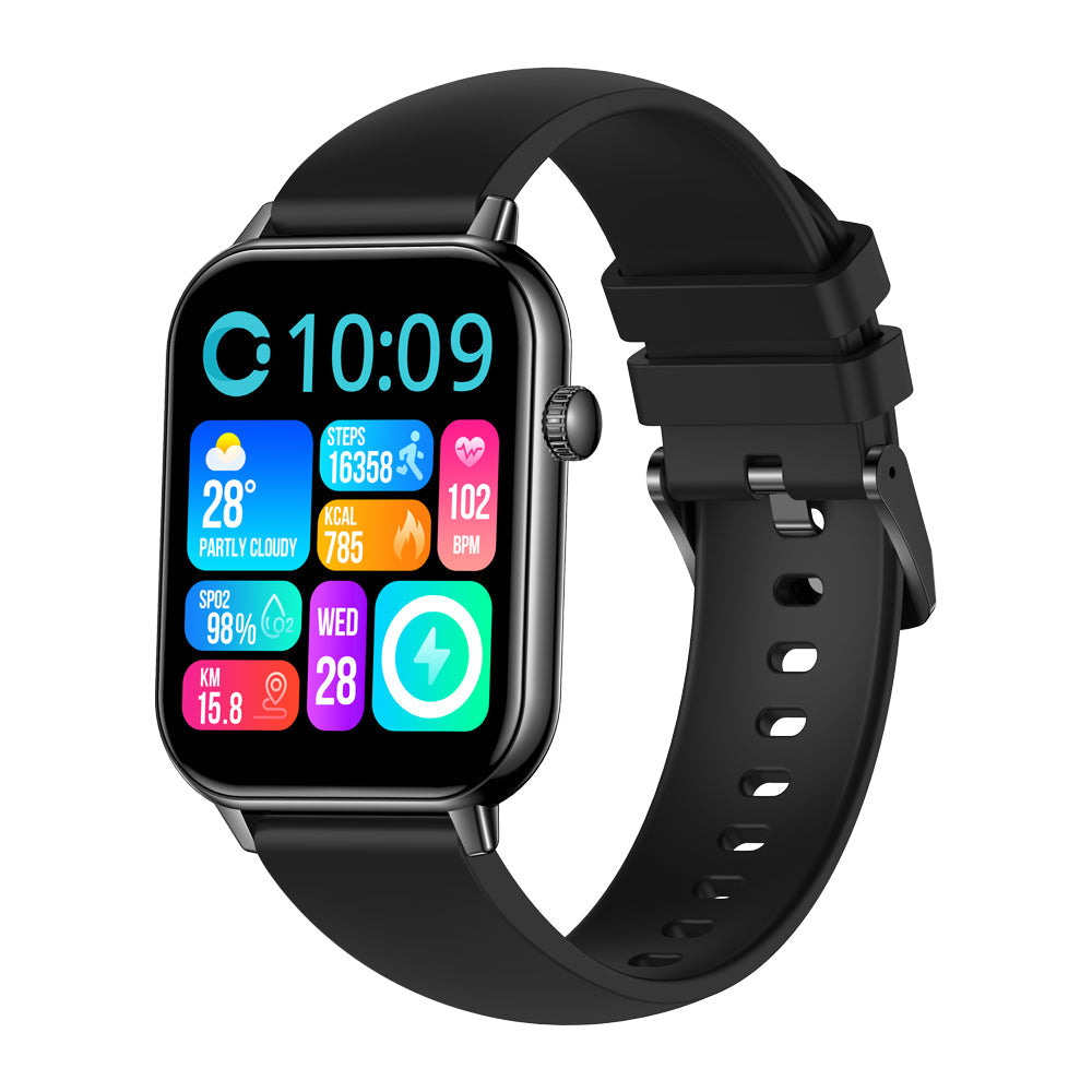 COLMI C28 black smartwatch front view on white background