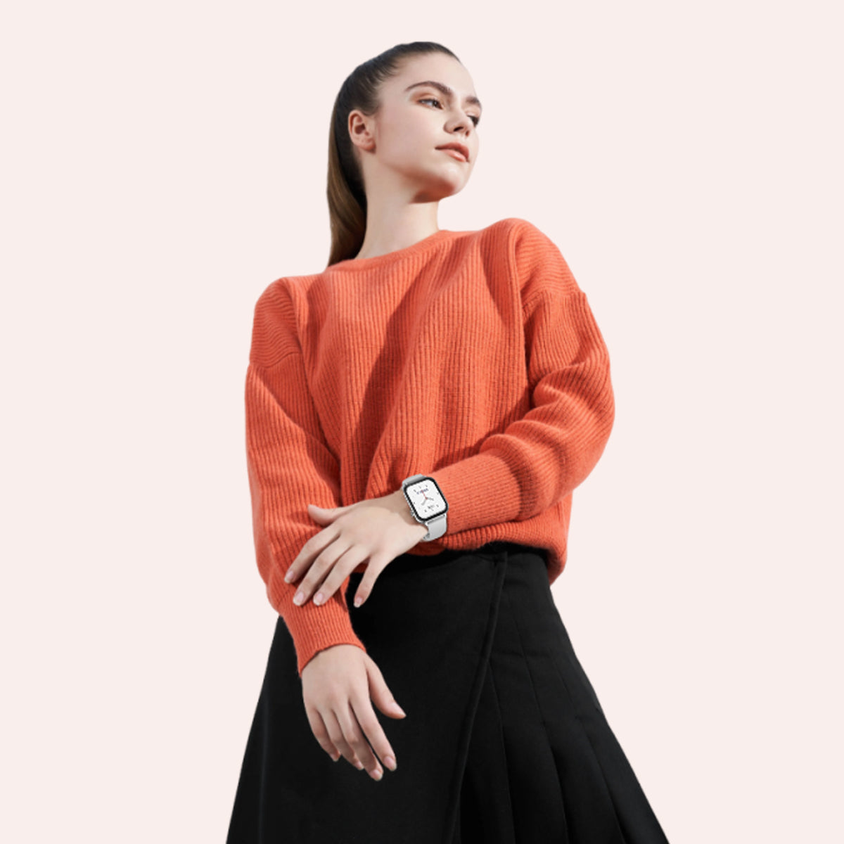COLMI C28 smartwatch worn with a red sweater