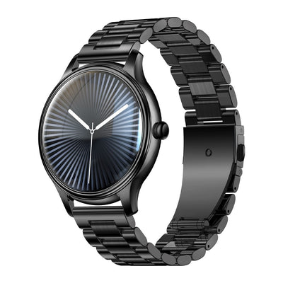 COLMI L28 black smartwatch with stainless steel strap on white background