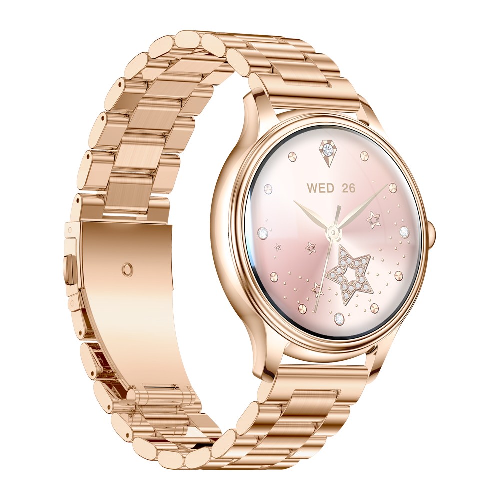 COLMI L28 gold smartwatch steel strap angled view on white background