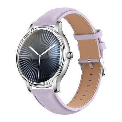 COLMI L28 silver smartwatch with leather strap on white background