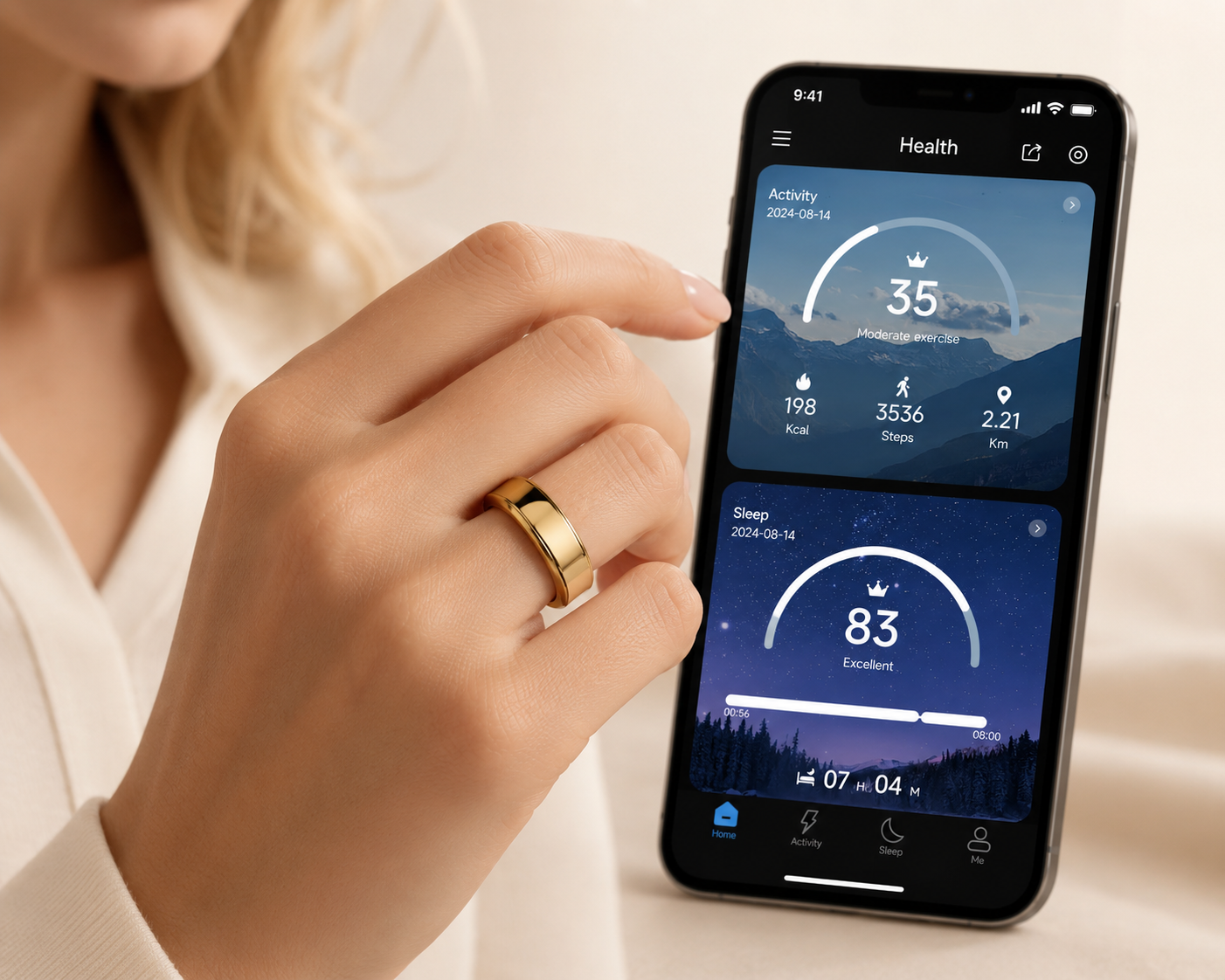 COLMI Ring 2 smart ring with QRing app cycle reminders and body trends