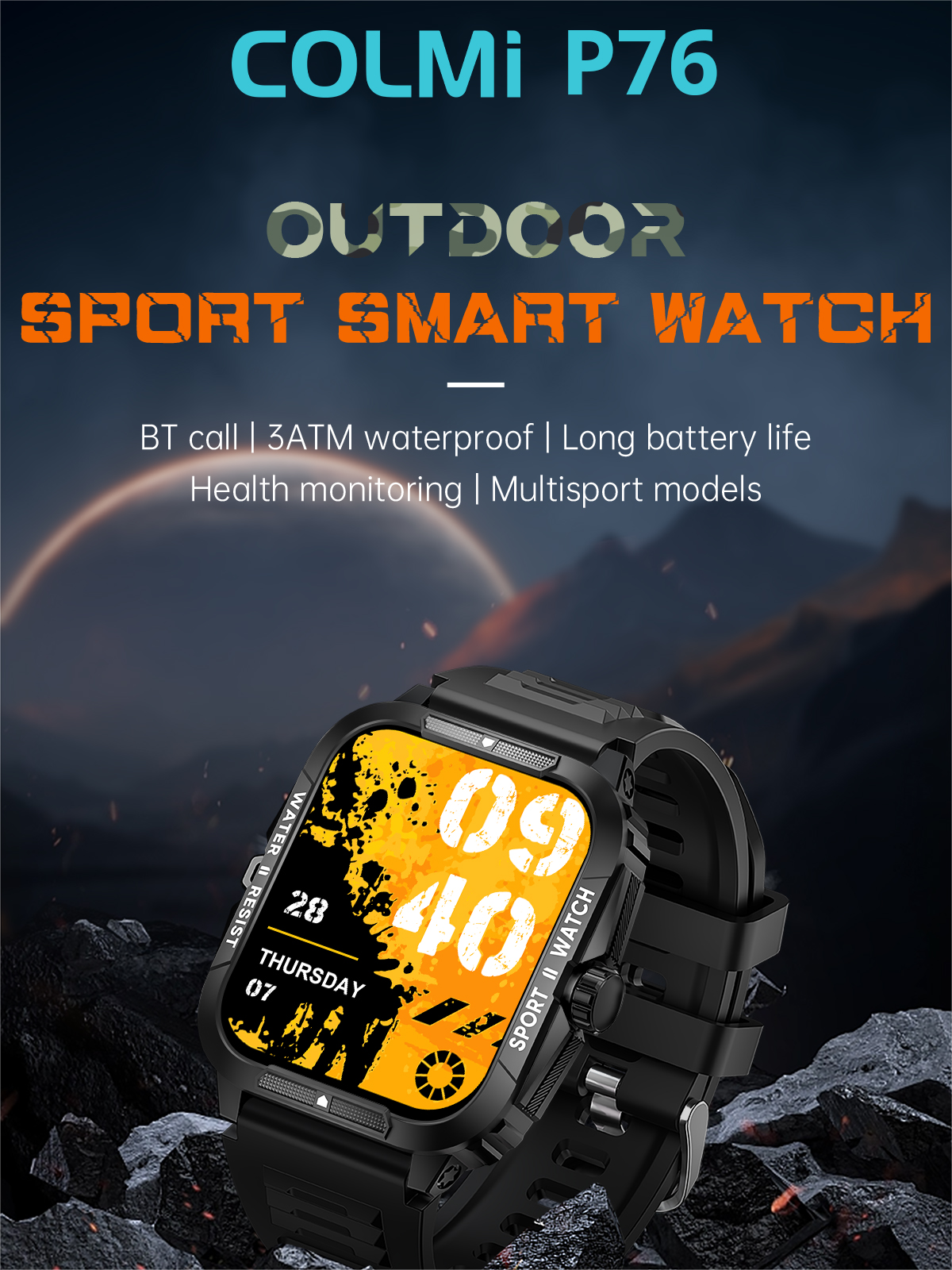 COLMI P76 1.96" Outdoor Smartwatch BT Call 3ATM Waterproof Fashion Sports Fitness Smart Watch 2024 For Men