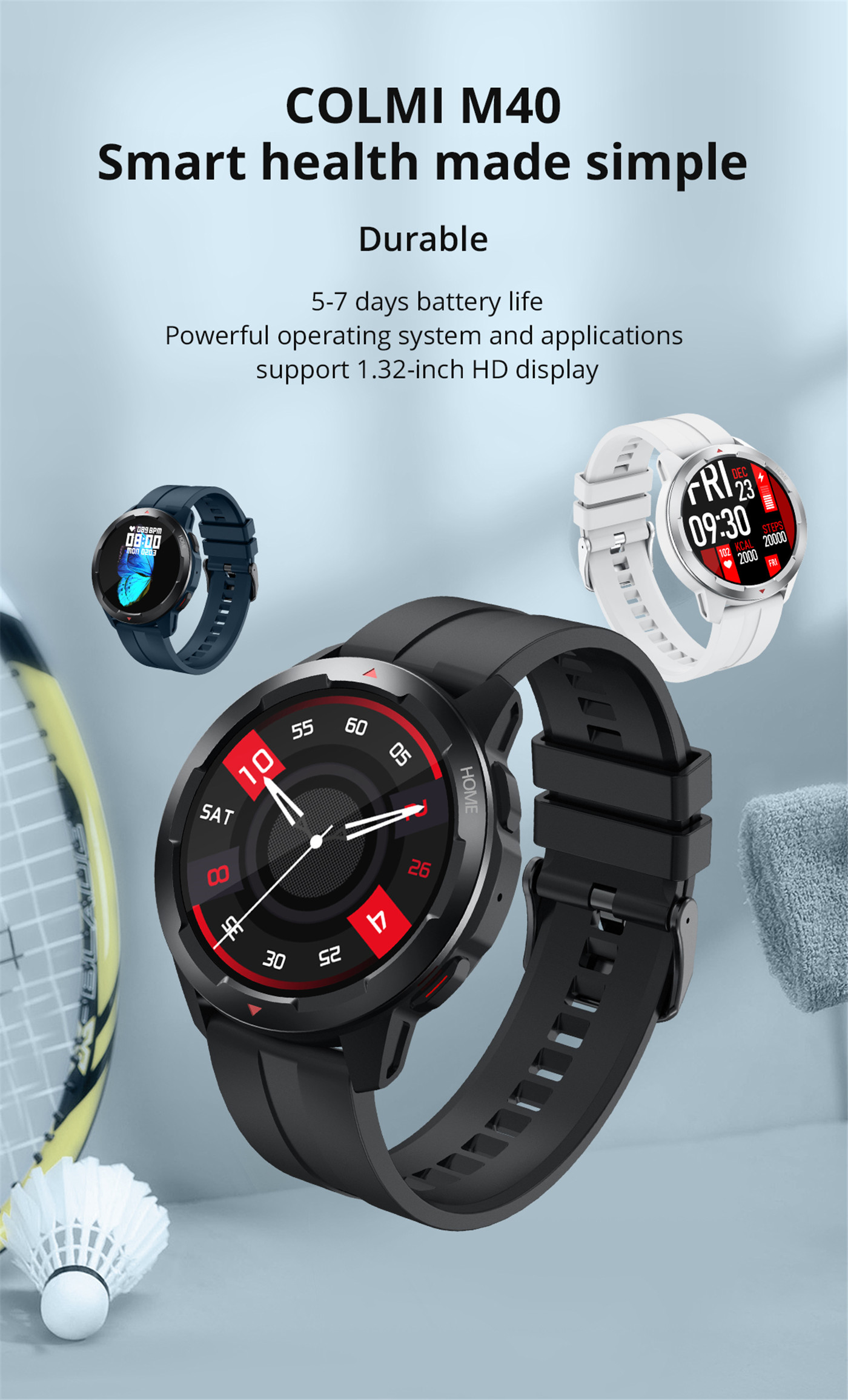 COLMI M40 Smartwatch Herren 1,32 Zoll 360360 HD Screen Call Smart Watch Damen IP67 Wasserdicht (1)